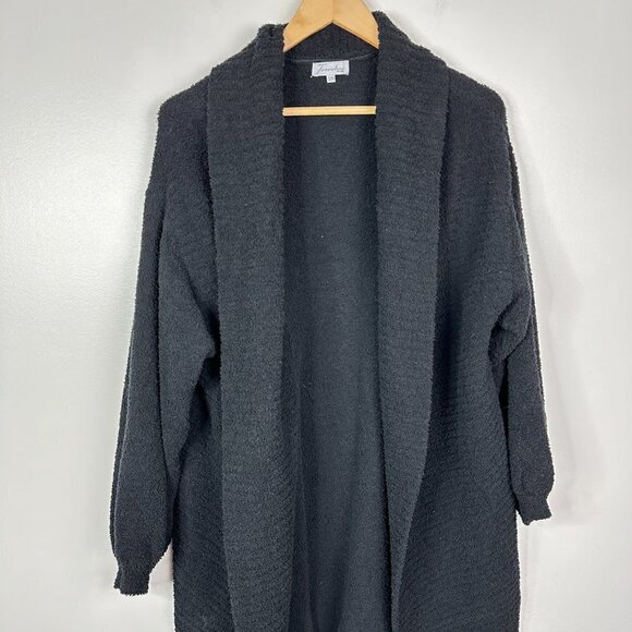 Twosisters The Label  Apollo Open Front Long Cardigan Sherpa Teddy Knit  Black - Picture 7 of 10
